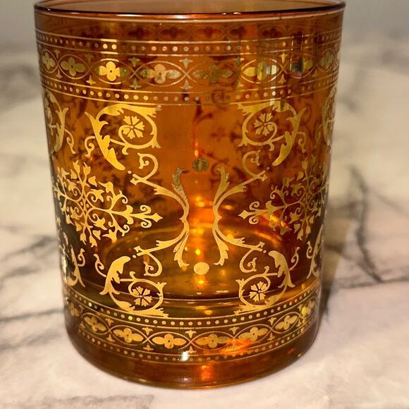 VINTAGE Gold Filigree Glass Candle Holder Moroccan Cup amber burnt Orange - Picture 3 of 10